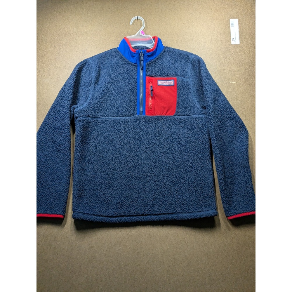 Vineyard Vines Boys Navy Blue Quarter Zip Sherpa Fleece Pullover Size L 16